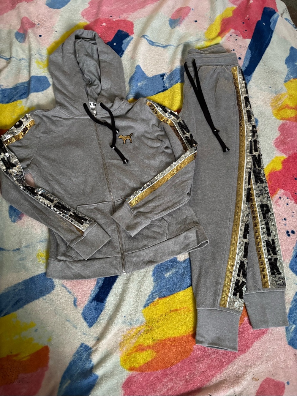 Victoria's Secret Gray Girls' Sequin-Trim Hoodie & Joggers Set